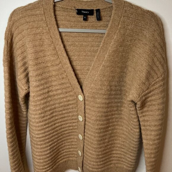 Theory Sweater Cardigan Preppy Wool Blend Cardi Paramour Yak Size M - Picture 1 of 6